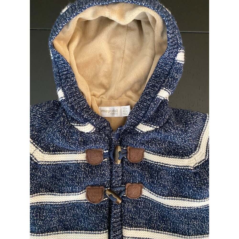 Mayoral Baby Cozy Fleece-Lined Hooded Knit Duffle Sweater 12mth Toggle - Picture 1 of 10